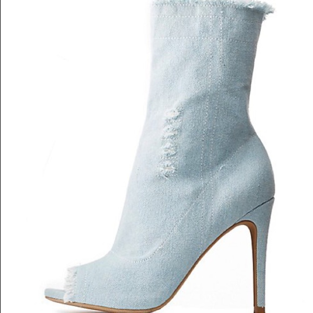 Charlotte Russe Peep Toe Frayed Denim Booties